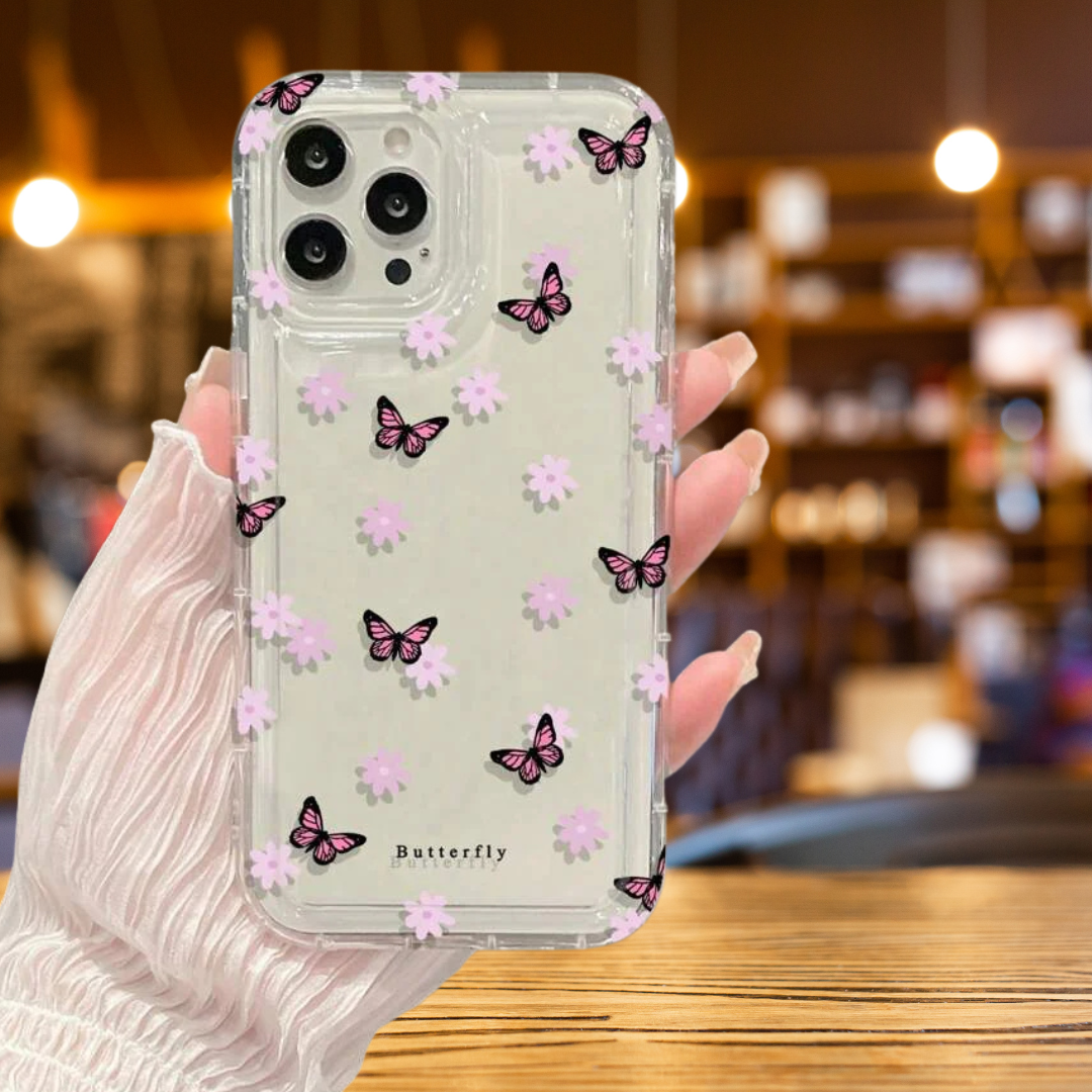 Pink Butterfly & Daisy Transparent Phone Case